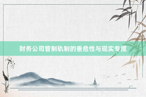 财务公司管制轨制的垂危性与现实专揽